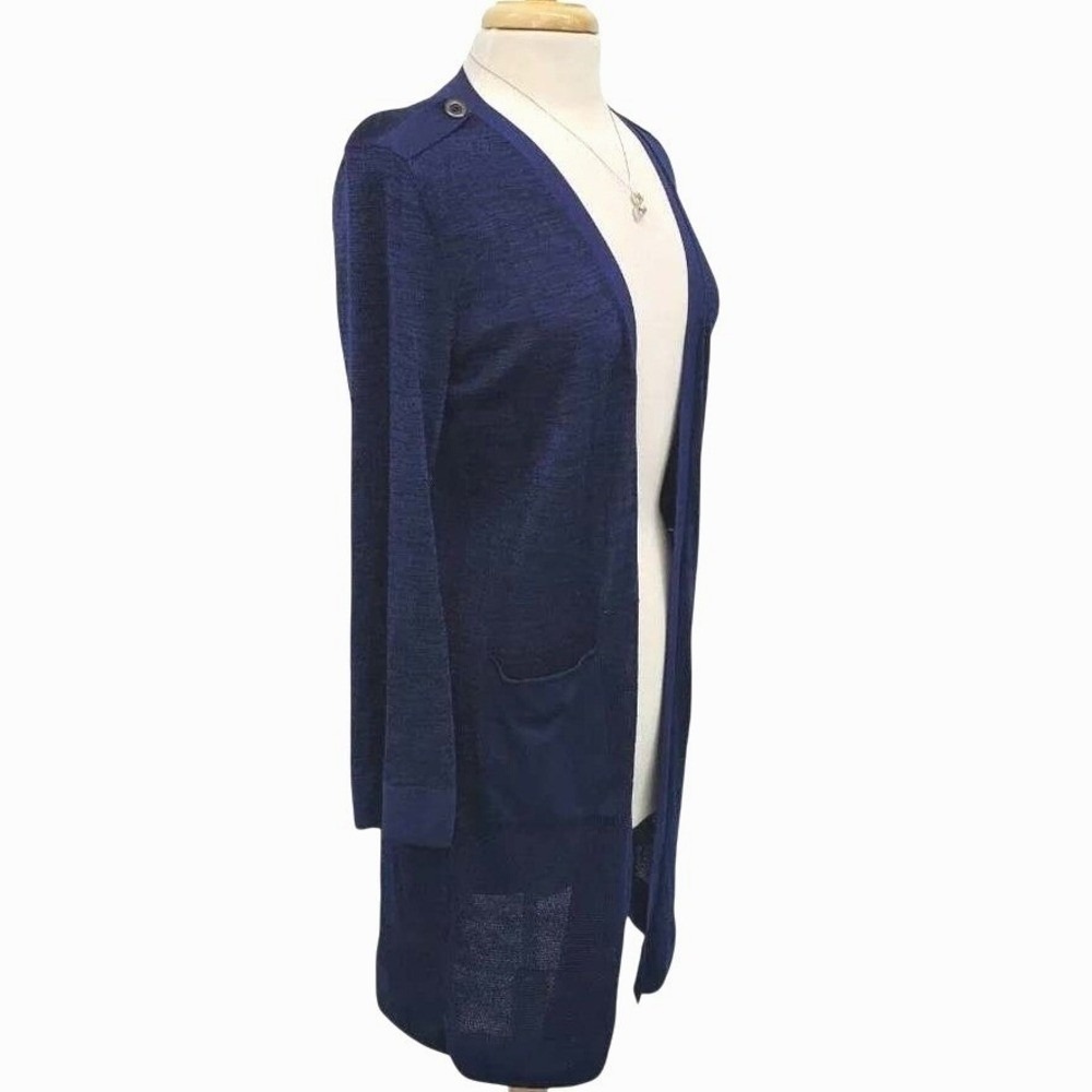 Chicos Womens S Blue Open Front Cardigan Sweater Long Sleeve Pockets - Picture 5 of 13